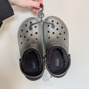 Silver Glitter Clogs with Black Lining